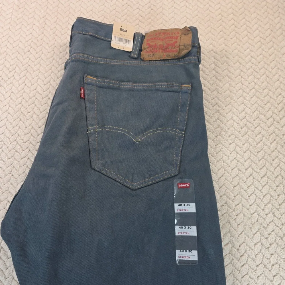 Levis 501 Original Fit Stretch Jeans Mens 40x30 Blue Gray Button Fly 00501-0115
